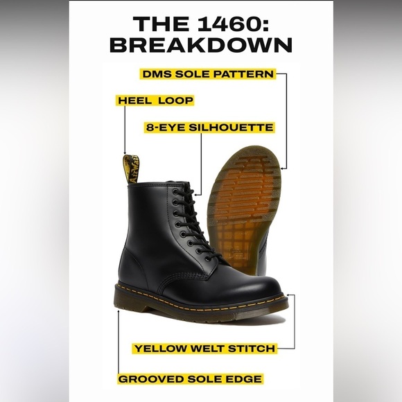 NWOB Dr. Martens 1460 Smooth Leather Lace Up Boots Black with Yellow Accents